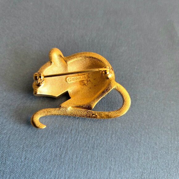 D'Orlan vintage gold tone and rhinestones mice brooch. - Picture 4 of 5
